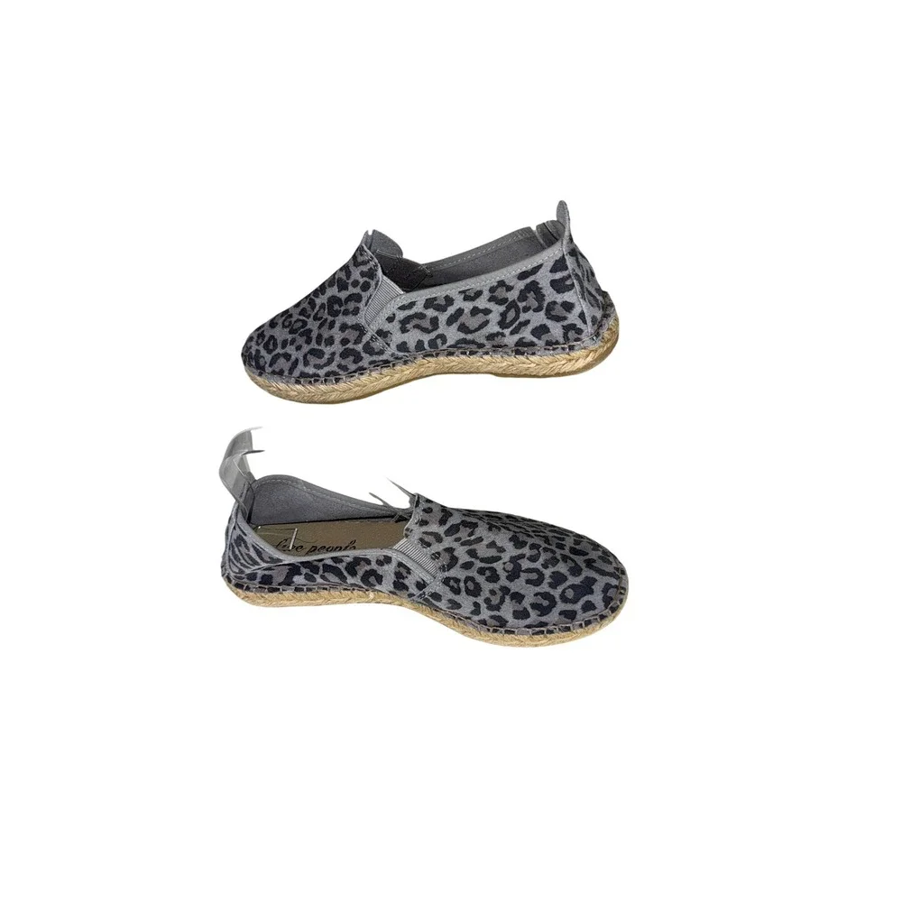 Free People Leopard Print Espadrille Flats Grey Animal Slip On Shoes Size 38